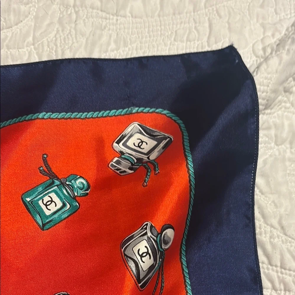 Vintage Chanel Vibrant red and Blue Silk Scarf